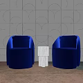 Casual Sofa Set Blue Upholstered With White Side Table And Gray Circular Wall 3d model