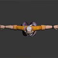 3D Game Movie Character With White Hair Glasses Orange Shirt Purple Pants Standing Arms Outstretched