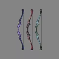 Three Decorative Fantasy Weapon Bows In Various Colors With Intricate Designs