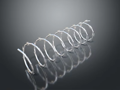 Shiny Metal Spiral Coils Structure With Reflective Surface On Dark Background 3d model