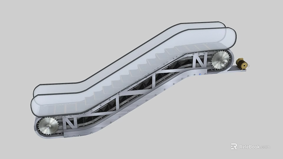 Durable Commercial Escalator Equipment With Mechanical Structure Steps And Handrail 3d model 