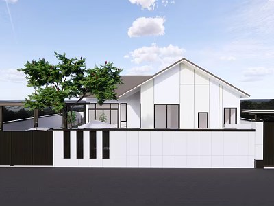 Modern Garden Landscape With White House Exterior Green Trees And White Wall 3d model