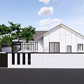 Modern Garden Landscape With White House Exterior Green Trees And White Wall