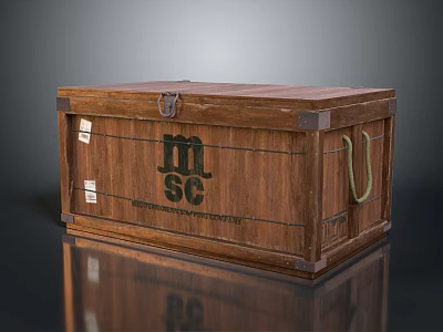 Vintage Wooden Storage Box With Metal Clasps And Handles For Home Organization 3d model