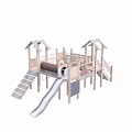 Wooden Outdoor Playground Equipment with Slide Ladder Climbing Elements and Roofed Towers for Kids