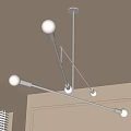 Modern Chandelier with Multiple White Globe Lights and Silver Metal Frame in Beige Room