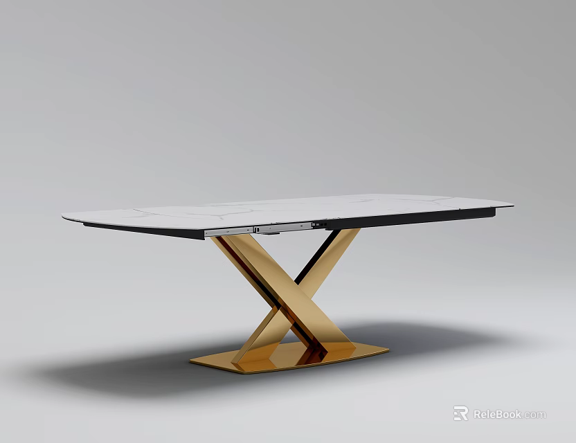 Modern Dining Table With White Top And Gold Cross Legs Design 3d model 