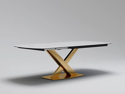 Modern Dining Table With White Top And Gold Cross Legs Design 3d model