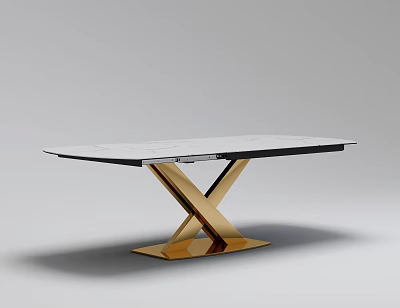 Modern Dining Table With White Top And Gold Cross Legs Design 3d model