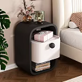Cozy Bedroom Interior With Black White Nightstand Gift Box Flowers Picture Frame And Wooden Floor