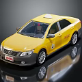 Yellow Taxi Model With Roof Sign And Black Accents On Shiny Surface