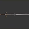 Medieval Decorative Sword With Brown Handle Silver Blade And Golden Ornamental Guard