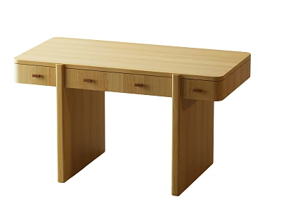 Modern Light Wood Desk With Four Drawers And Simple Design 3d model