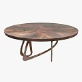 Modern Wooden Coffee Table With Round Top And Unique Geometric Base Structure 3d model