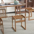 Two Wooden Slatted Seat Stools With Square Frame For Indoor Use 3d model