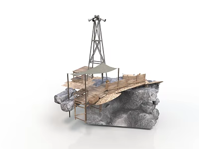 Modern Rock Platform Structure With Metal Tower Wooden Deck And Industrial Frames 3d model
