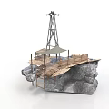 Modern Rock Platform Structure With Metal Tower Wooden Deck And Industrial Frames 3d model