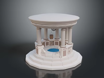 White Classical Structure With Round Roof Columns Stepped Base And Blue Center 3d model