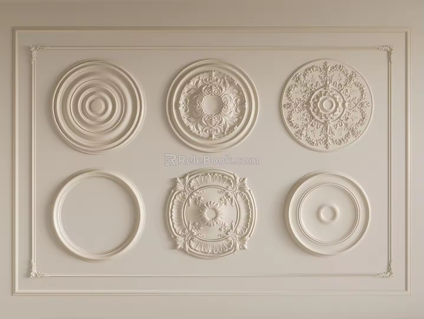 Gypsum lamp panel carved lamp panel chandelier base round lamp panel gypsum component 3d model