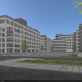 Modern Office Building Complex With Open Plaza Greenery And Large Windows Exterior 3d model