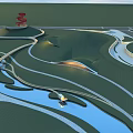 Modern Park Landscape Design With Winding Pathways Water Features And Green Lawns