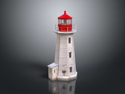 Decorative Lighthouse Furniture Model With Red Top White Structure And Small House 3d model