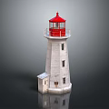 Decorative Lighthouse Furniture Model With Red Top White Structure And Small House
