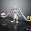 Cartoon Rabbit Game Character With Long Ears Big Blue Eyes And Colorful Easter Eggs