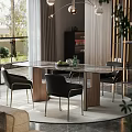 Modern Dining Table Set With Marble Top And Black Chairs In Contemporary Interior 3d model