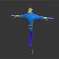 Blue Genie Character 3D Render With Outstretched Arms Yellow Wristbands Brown Belt And Standing Pose