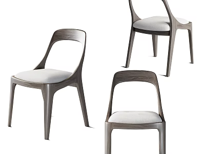 Set of Three Modern Leisure Chairs With Wooden Frame And Light Colored Cushion 3d model
