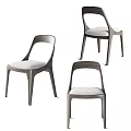 Set of Three Modern Leisure Chairs With Wooden Frame And Light Colored Cushion