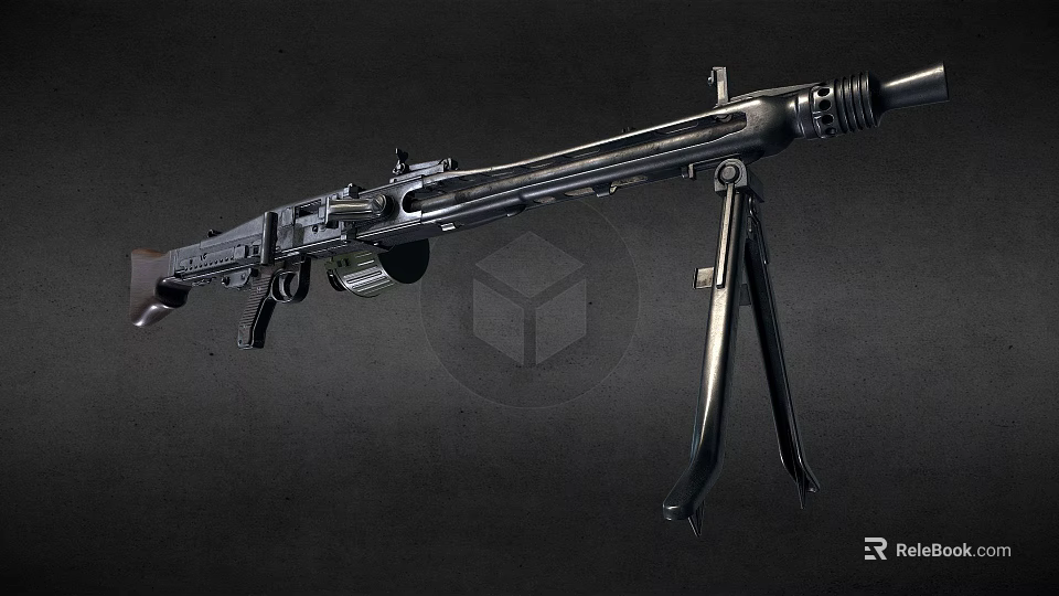 Classic Machine Gun Weapon With Tripod Stand And Metal Construction Details 3d model 