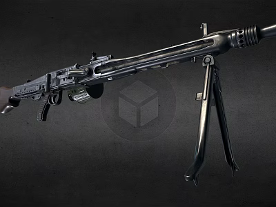 Classic Machine Gun Weapon With Tripod Stand And Metal Construction Details 3d model