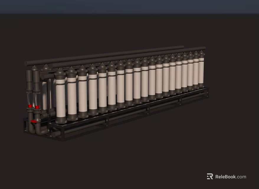 Industrial Filtration Equipment With Multiple Cylindrical White Filters And Black Frame 3d model 