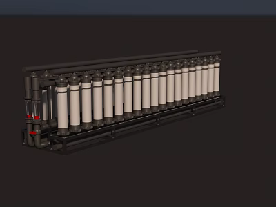 Industrial Filtration Equipment With Multiple Cylindrical White Filters And Black Frame 3d model