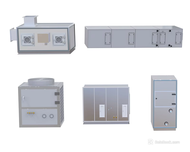 Various Types of Industrial Equipment Including Ventilation Units and Control Cabinets 3d model 