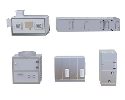 Various Types of Industrial Equipment Including Ventilation Units and Control Cabinets 3d model