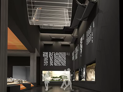 Modern Exhibition Hall Interior Design with Display Walls Lighting and Visitors 3d model