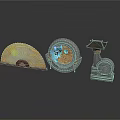 Traditional Chinese Decorative Ornaments With Yellow Fan Circular Blue Accent And Stone Architecture