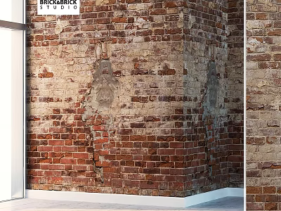 Brickslip C Interior Wall Construction With Vintage Red Brick Texture Design 3d model