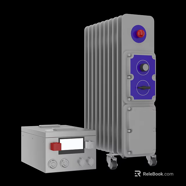 Industrial Mobile Radiator Equipment With Control Box Red Button Display Screen And Wheels 3d model