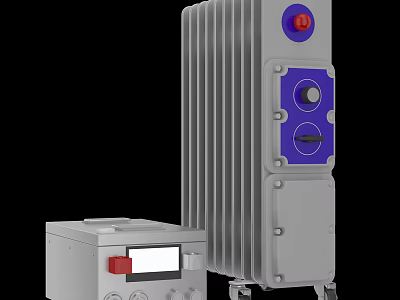 Industrial Mobile Radiator Equipment With Control Box Red Button Display Screen And Wheels 3d model