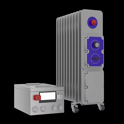Industrial Mobile Radiator Equipment With Control Box Red Button Display Screen And Wheels 3d model