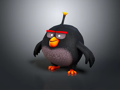 3D Character Black Bird Featuring Red Eyebrows Yellow Beak Orange Claws and Angry Expression 3d model