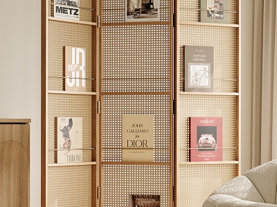 Rattan bookshelf partition screen model