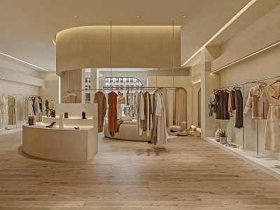 Elegant Clothing Store Interior With Bright Lighting Fashion Apparel Display Wooden Flooring And Round Counter 3d model