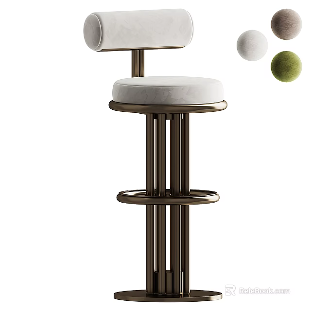 Elegant Modern Upholstered Bar Stool With Bronze Metal Frame Stable Footrest And Soft Comfortable Backrest 3d model 