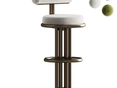 Elegant Modern Upholstered Bar Stool With Bronze Metal Frame Stable Footrest And Soft Comfortable Backrest 3d model