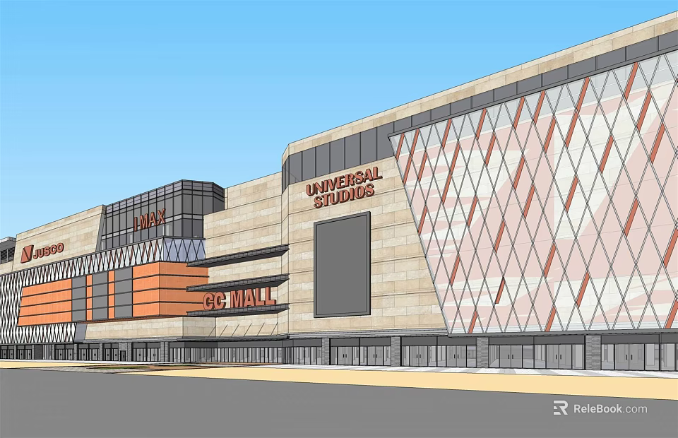 BG Mall Universal Studios Commercial Complex With Modern Glass Facade Architecture Design 3d model